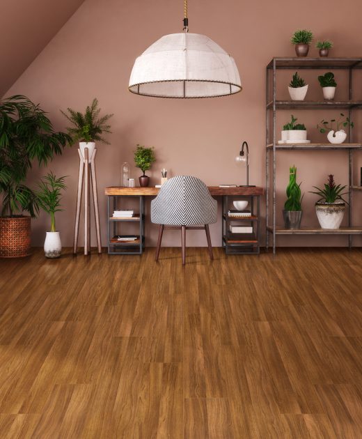 Modern bright open space interior in attic, 3d render